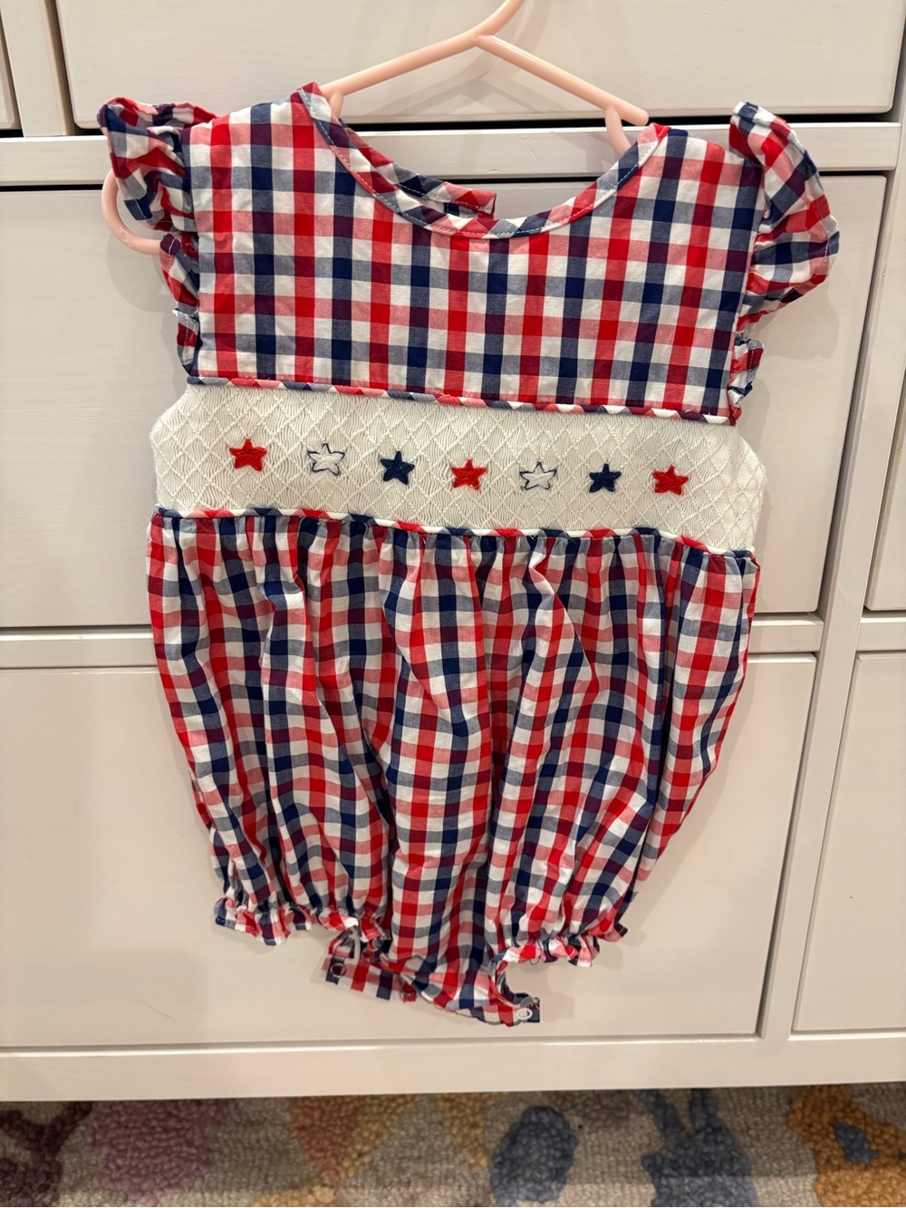 Smocked Red, White & Blue Gingham Bubble